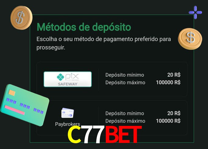 O cassino C77Bet oferece uma grande variedade de métodos de pagamento